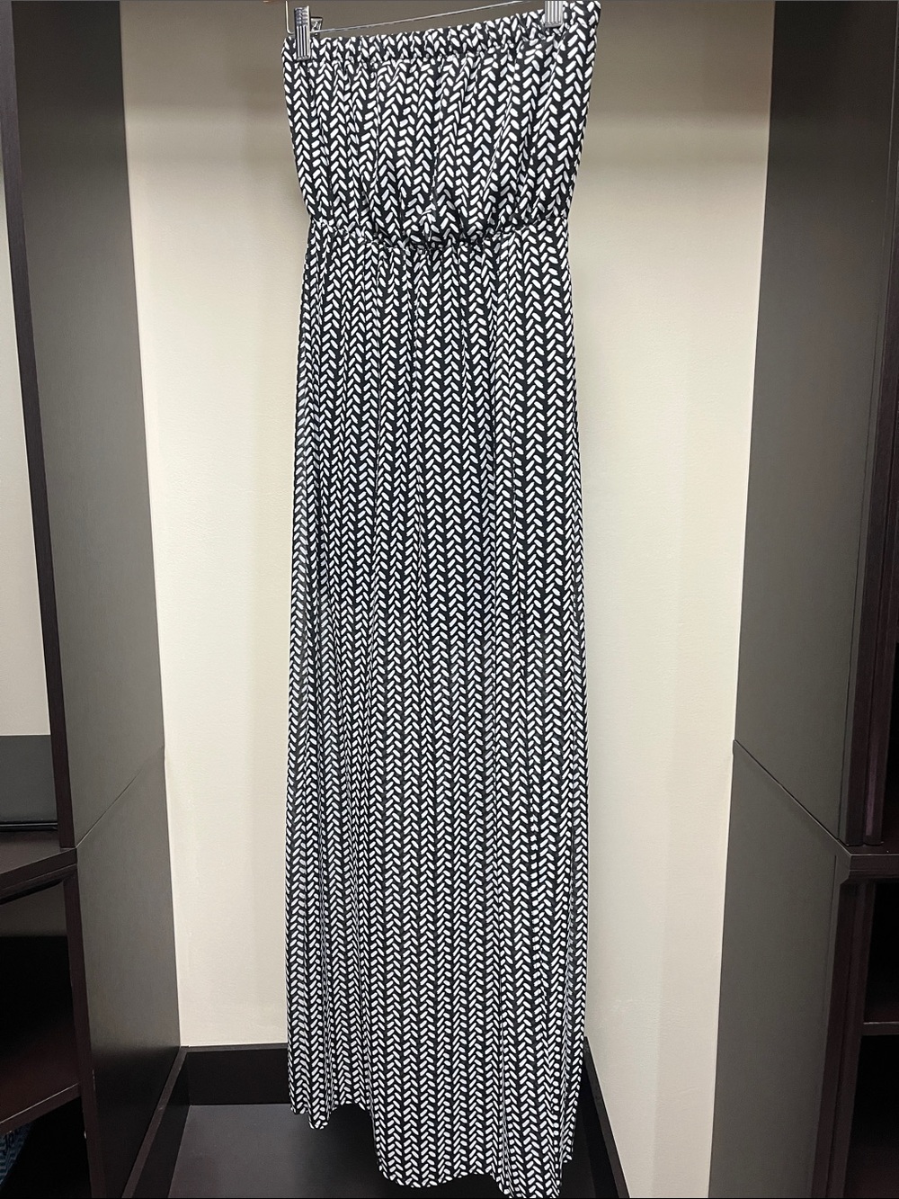 H&M Black and White Strapless Chevron Maxi Dress